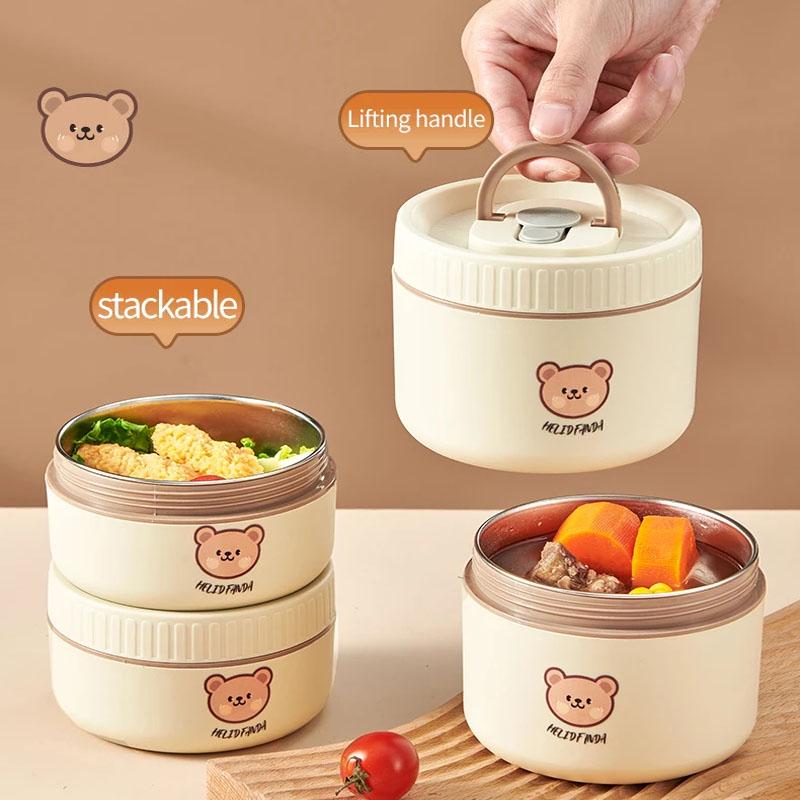 Cute Thermal Lunch Box for Kid Student School Portable Leak-proof 304 Stainless Steel Keep Warm Food Container Microwave Safe