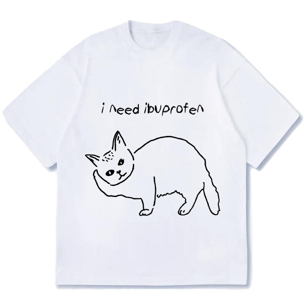 

Men s Pure Cotton T-shirts Casual Loose Cat Printed Line Art Harajuku Summer Short Sleeve O-neck Tops Fashion Clothings S