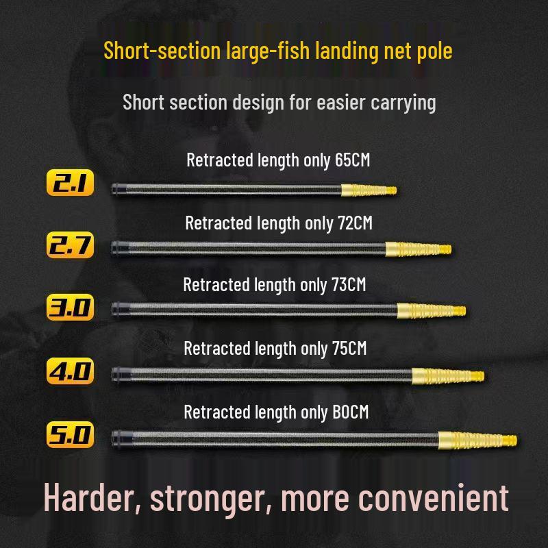 A1R Short Handle High Carbon Telescopic Landing Net Pole (2.1-8m) - Ultra-light, Hard, Portable Big Fish Net