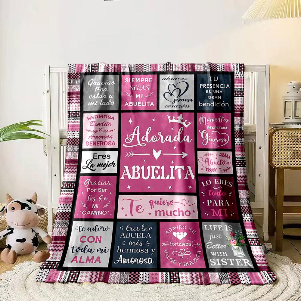 Spanish Grandma Themed Letter Pattern Blanket Bedroom Blanket for Livingroom Couch Lunch Break Soft Throw for Friend's Festival Gift
