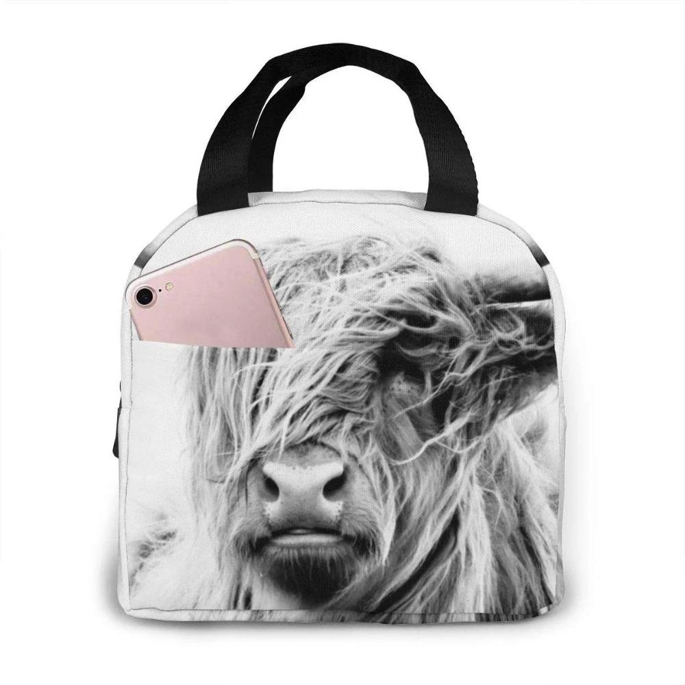 Genți de prânz amuzante cu vacă Highland pentru bărbați femei cutie de prânz izolată geantă tote frigorifică pentru muncă călătorie picnic, Multicolor