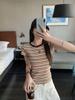 Damen T-Shirt im koreanischen Stil mit Retro-Farbblockstreifen und kurzen Ärmeln - Einzigartiges und trendiges Sommeroberteil