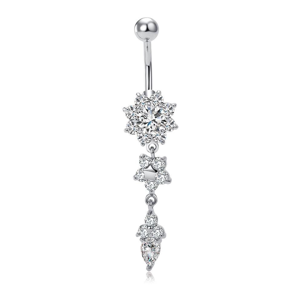 Exquisite Stylish Floral Style Piercing Navel Nail Sexy Body Jewelry Pendant Crystal Belly Button Rings