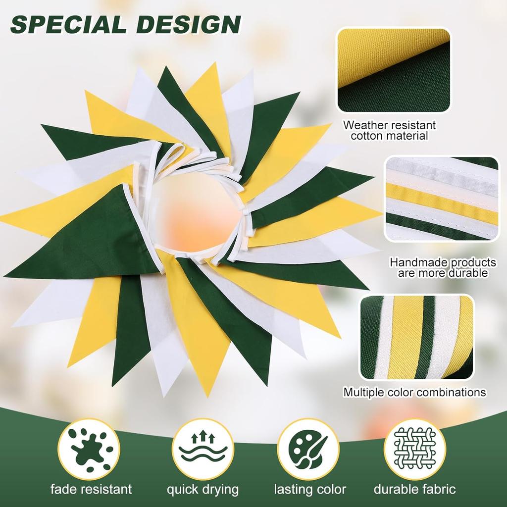 Yellow Green White Pennant Banner Triangle Flag Bunting Garland for Wedding Birthday Baby Shower Graduation Golf Party Decoration