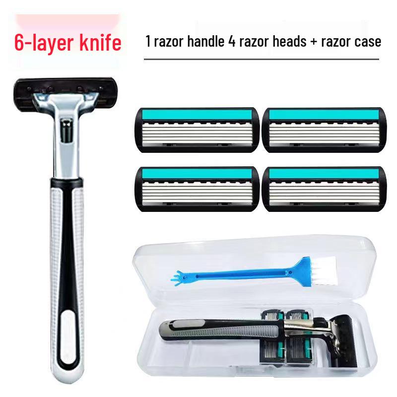 Men s Manual Six-Blade Razor Set - Durable Hair Removal Kit