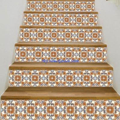 652F 6Pcs Flower Tile Floor Stair Sticker PVC Bathroom Kitchen Decoration Waterproof Decals Art Wallpaper