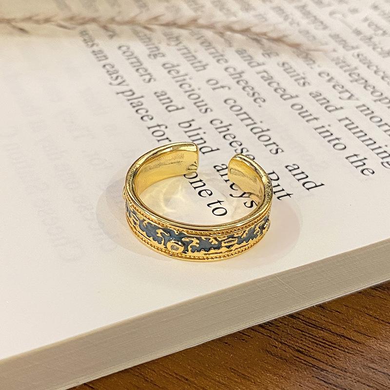 New Chinese Enamel Oil Pattern Ring Light Luxury High Sense Internet Celebrity Foreign Style Versatile Ring