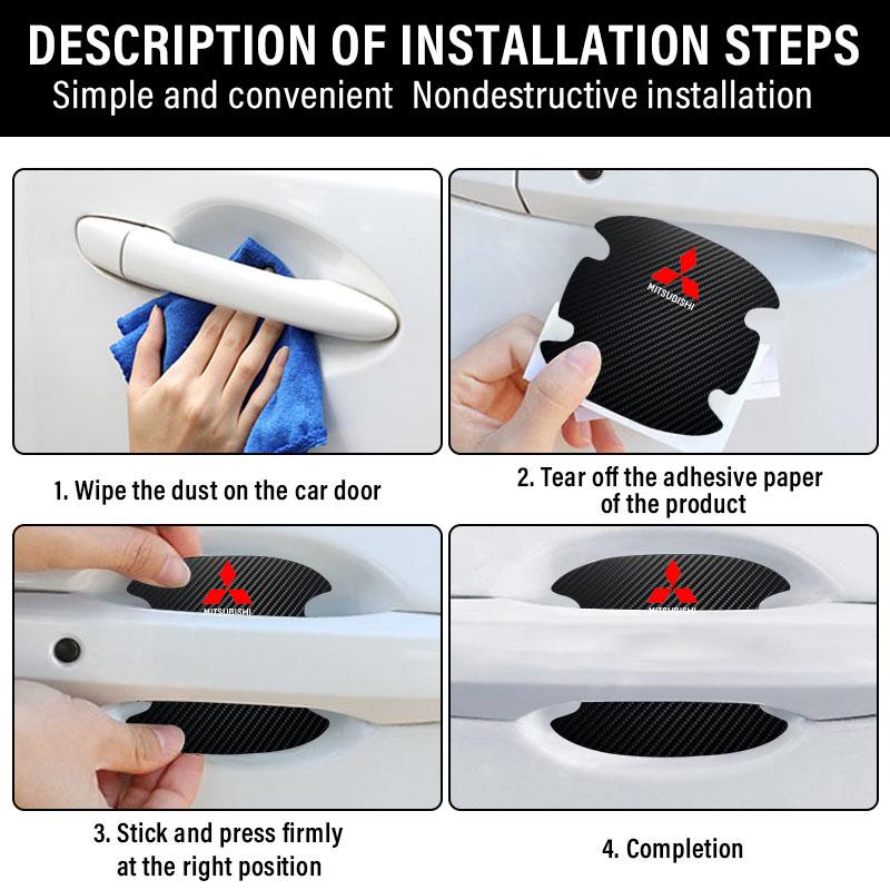4PCS Car Door Handle Protection Sticker Emblem Car Styling For Mitsubishi Asx Lancer Outlander Pajero Ralliart Accessories
