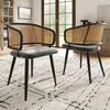 2 Dining Chairs with Rattan Backrest, Seat Cushion Made of Velvet Cushion, Modern and Simple Style, Suitable for Restaurants, Living Rooms and Cafés
