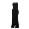 Women's Fashion Line Shoulder High Slit Slim Drill Dress