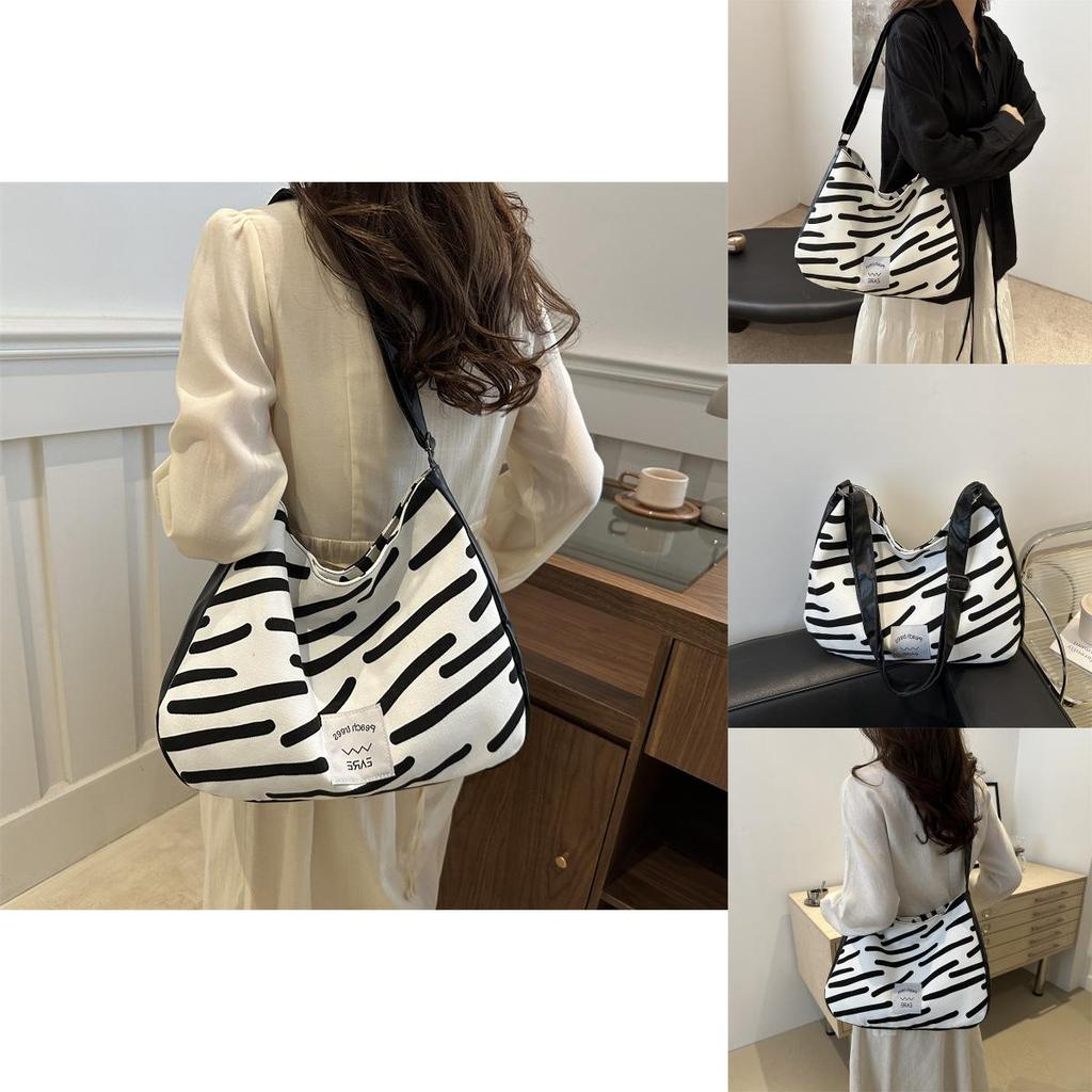 Stylish White Canvas Tote Bag For Women 2024 Featuring Trendy Stripes And Spacious Design