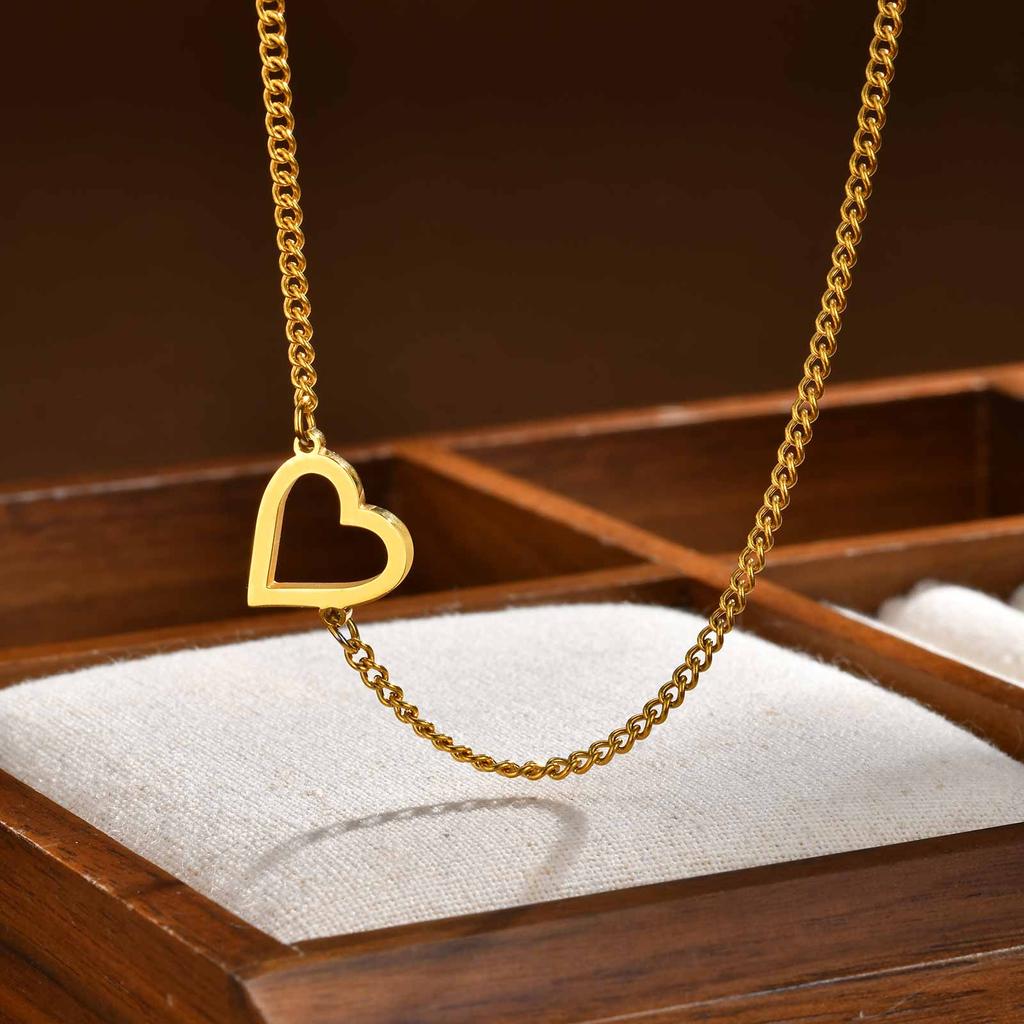 Open Heart Bracelet for Women, 18K Gold Plated Stainless Steel Thin Chain Bangle, Delicate Adjustable Heart Charm Jewelry