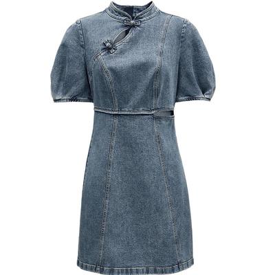 Neues chinesisches Stil Denim Minikleid für Damen