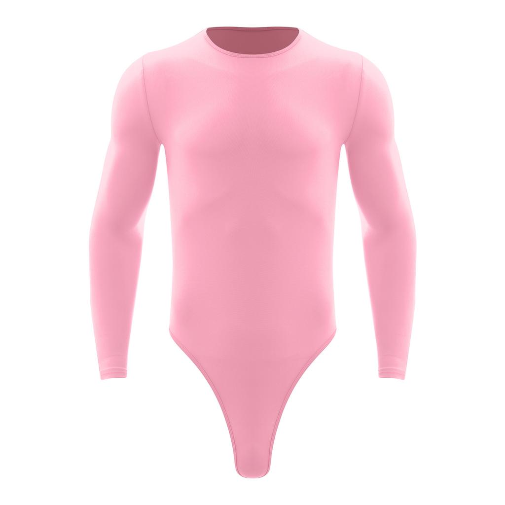 Body cu Mânecă Lungă pentru Bărbați, Piesă Unică, Leotard, Design cu Gât Rotund, Nasturi Presați, Imbrăcăminte Casual la Modă