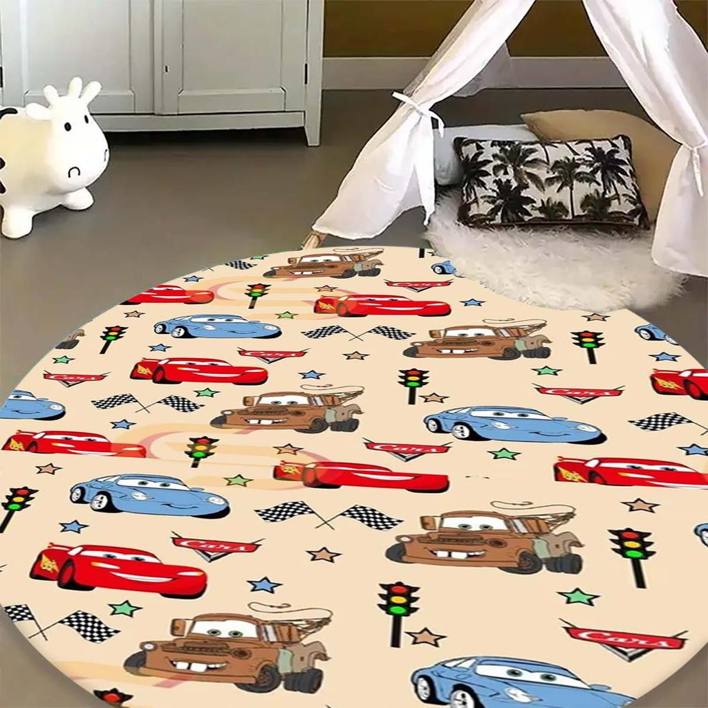 Tappeto Rotondo Tappeto Circolare Antiscivolo con Pattern di Saetta McQueen per Camera da Letto dei Bambini Stanza dei Giochi