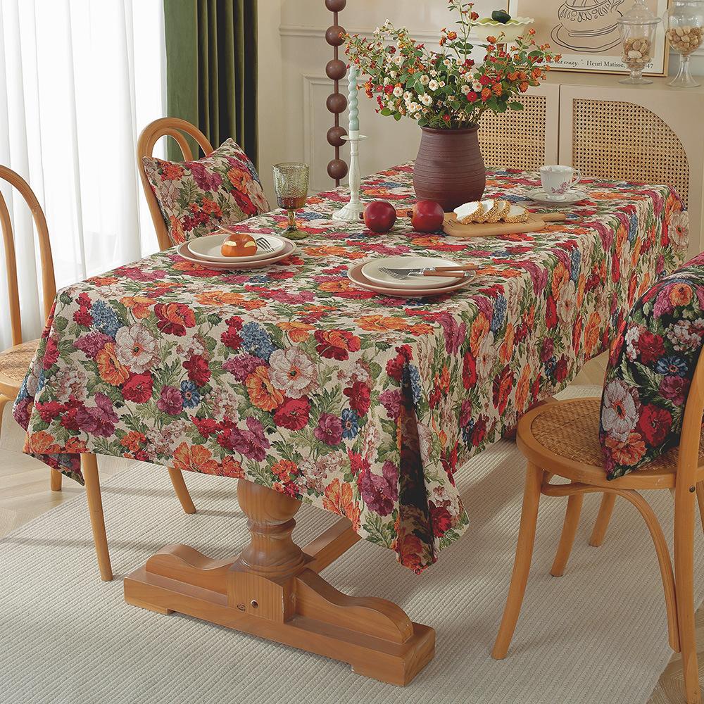 American jacquard tablecloth rural pastoral flower cotton and linen style dining table fabric atmosphere decorative tablecloth 40x60