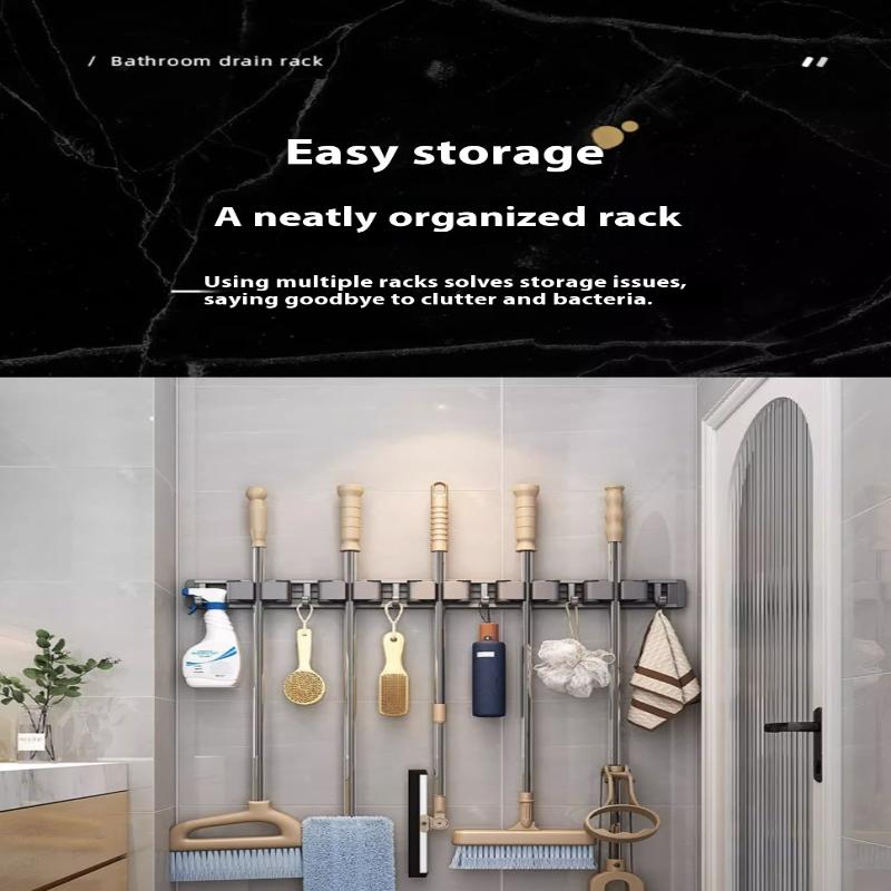 Organizer Wall Mounted Broom Holder Mop Clip Stand Brush Rack Hanging Pipe Hook Kitchen Storage Bathroom Accessories Tools