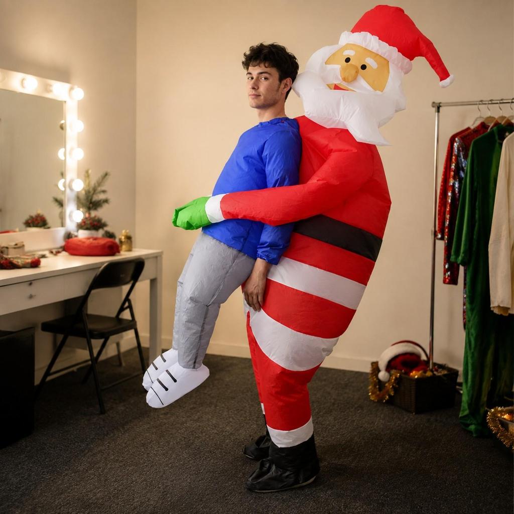 Inflatable Santa Costume with Beard and Hat One-Size Fancy Dress Quick Setup