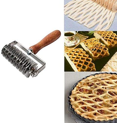 Stainless Steel Dough Lattice Pizza Dough Roller Cutter Wood Handle Crust Roller Cutter Top Lattice Wheel for Pizza Bread