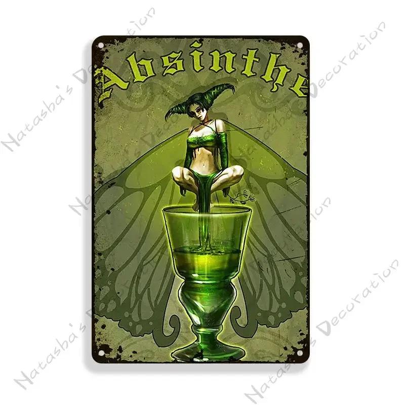 Absinthe Metal Tin Sign Beer Brand Metal Signs Wall Plate Vintage Metal Plaque Man Cave Home Plate Wall Industrial Decor