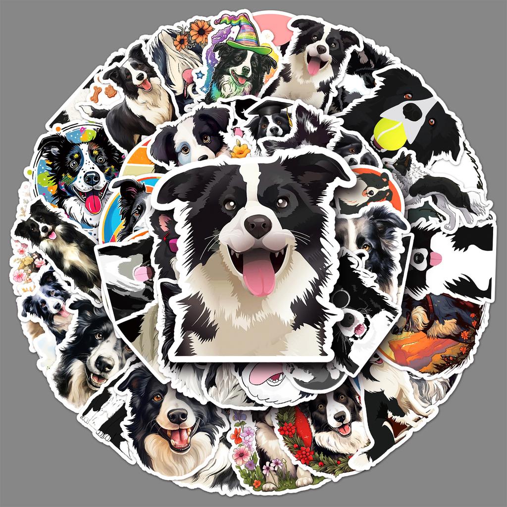 50 Border Shepherd Doodle Stickers Personalized Cartoon Cute Dog Decorative Mobile Phone Case Waterproof Suitcase Stickers