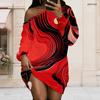 Women Plus Size One Shoulder Long Sleeve Galaxy Print Loose Tunic Dress