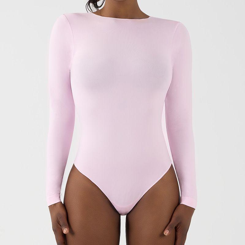 

Fashion Popular Seamless Fall and Winter Long Sleeves High Elastic round Neck Jumpsuit Sexy Slim Fit Fitness Yoga Open Crotch Jumpsuit Pink S