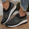 Fashion Hot Pink Shiny Crystal Knitted Sneakers for Women Fashion Wedge Comfortable Sports Shoes Woman Lightweight Slip On Running Shoes