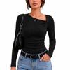 Knitted base shirt for women in spring and , with temperament and atmosphere, slanted collar top, moderate length, long sleeves