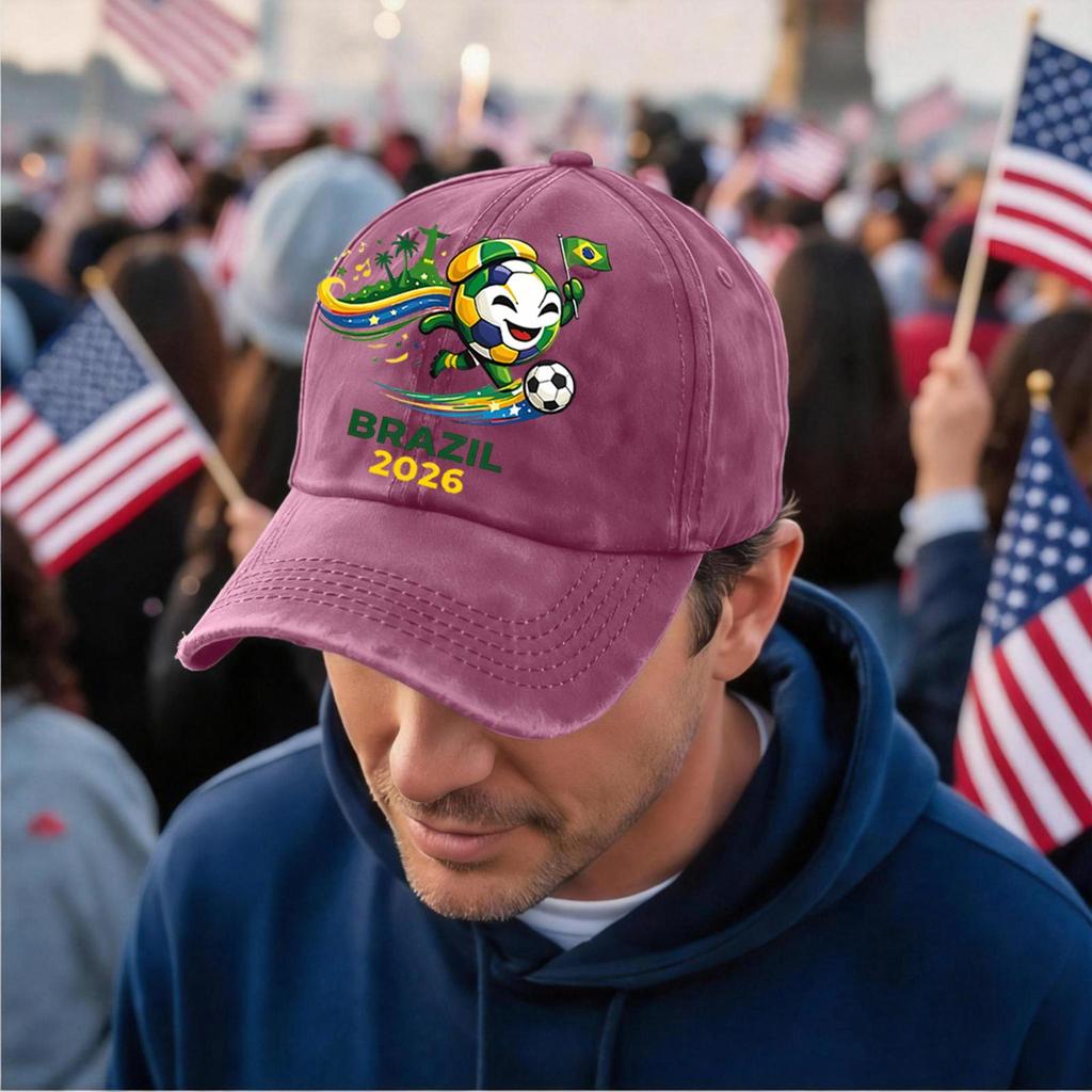 Unisex Vintage Washed Baseball Cap Soccer Fan Hat Embroidered Brazil 2026 Logo Adjustable Strap Back Supporter Headwear