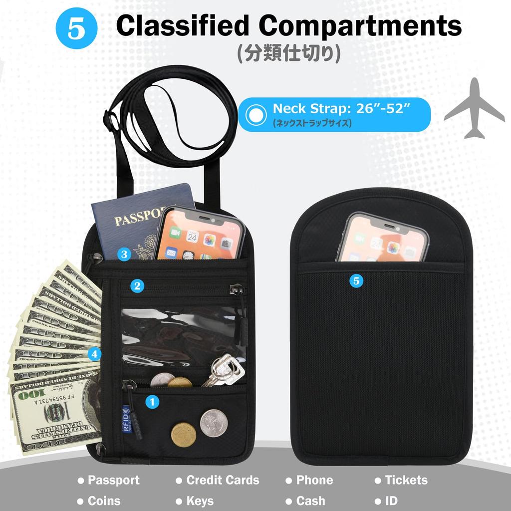 Passport Hanging Around the Passport Passport Card Large Storage Label Transparent Passport Overseas Business Overseas Travel [Azarxis] Case, Neck,