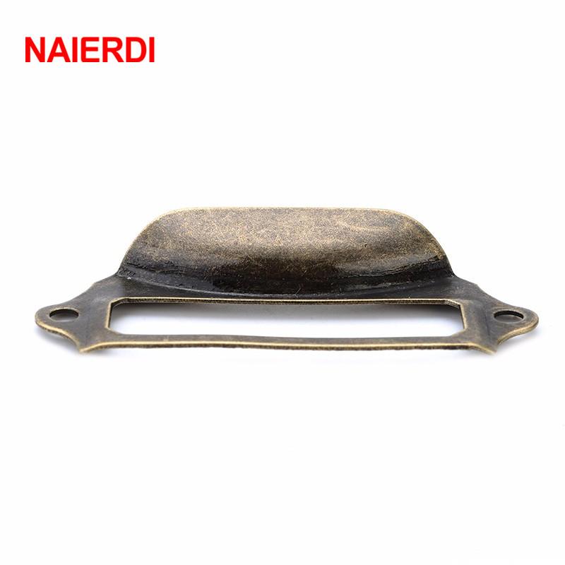 NAIERDI 5pcs Antique Brass Metal Label Pull Frame Handle File Name Card Holder For Furniture Cabinet Drawer Box Case Hardware