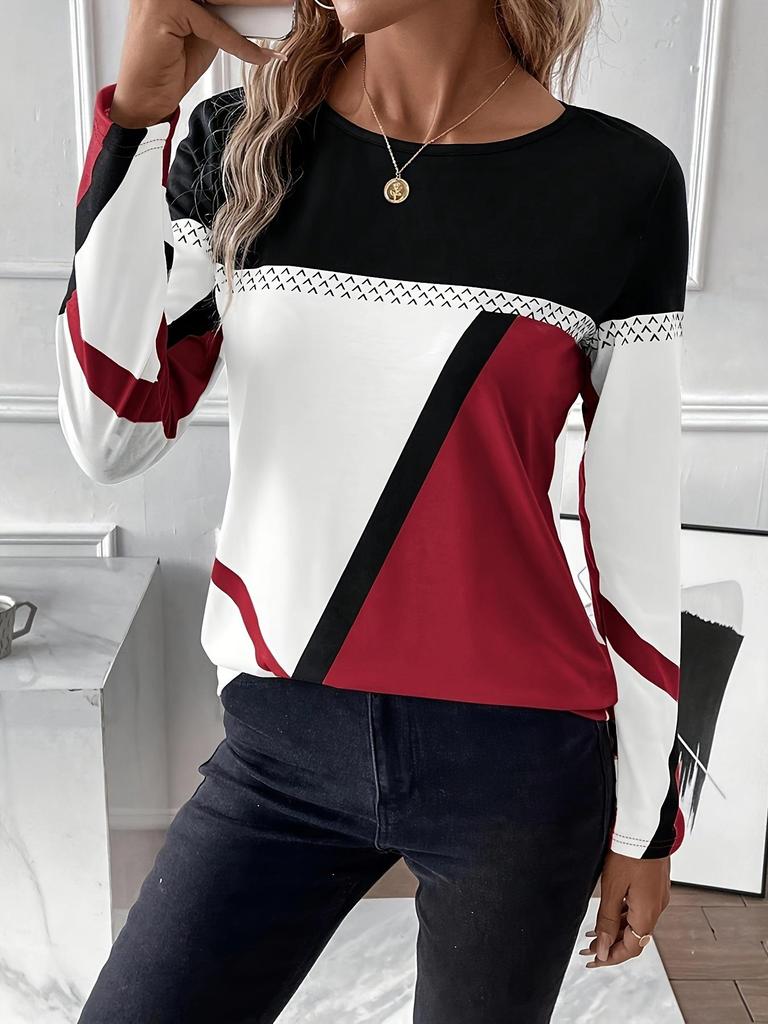 TEMU 2024 Spring/Summer Women's Geometric Print Long-Sleeve Casual Top