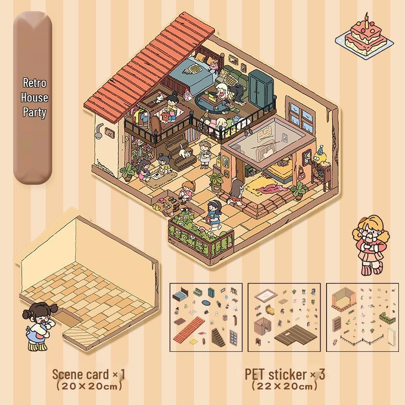 3D Kabin Peyzaj Çıkartmaları: Büyük Kendin Yap Kore Minyatür Sahnesi, Sevimli Saklama Dekorasyonu.