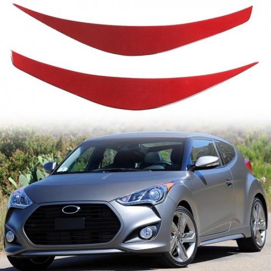 Red Soft Carbon Fiber Headlight Eyebrow Trim Sticker For Hyundai Veloster 11-17