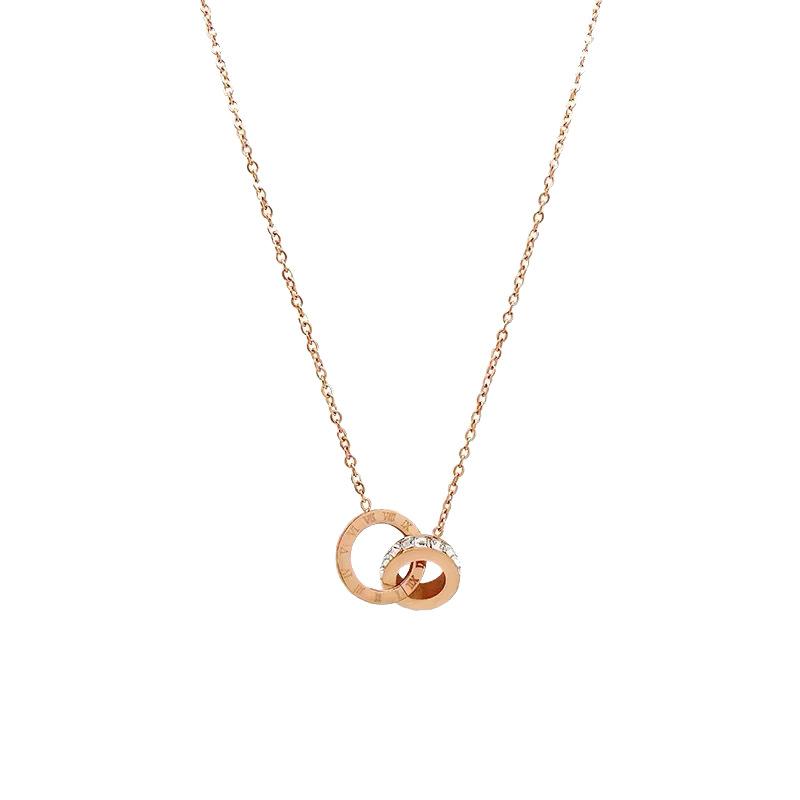 Titanium Steel Roman Numerals Double Ring Necklace Women'S Light Luxury Design Sense Collarbone Chain Neck Chain Accessories Do Not Fade