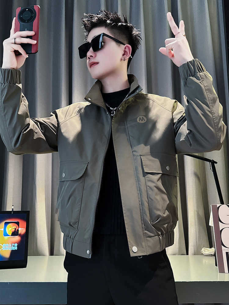 Trendy brand tooling jacket men's sense of ruffian handsome short jacket men's clothing 2025 new men's casual spring and autumn top