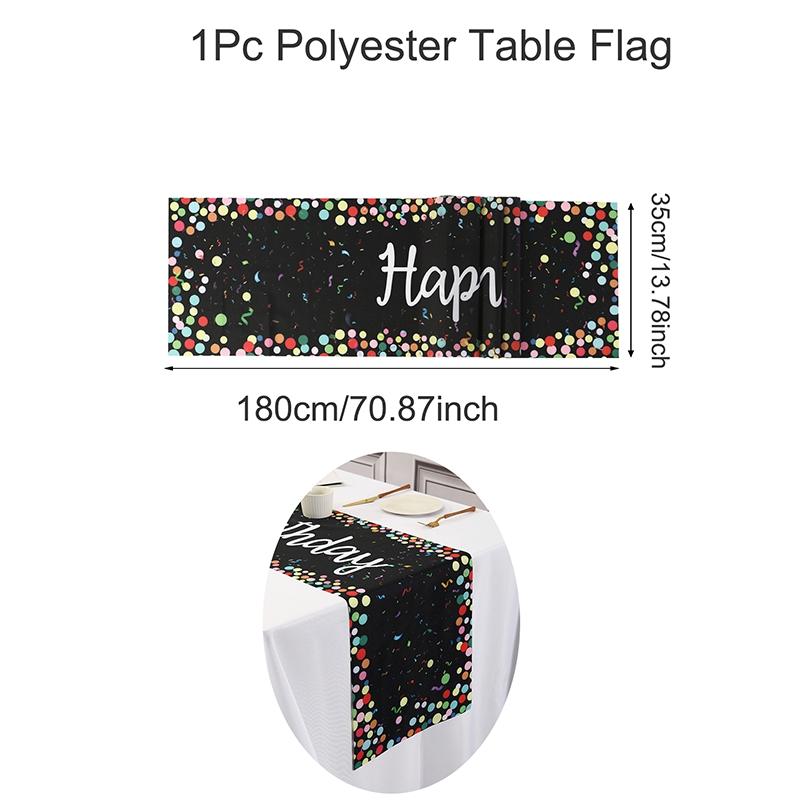 Colorful Polka Dot Pattern Decorative Table Runner, Happy Birthday Theme Polyester Table Flag, Birthday Party Table Ornament