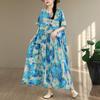 DIMANAF New 2026 Sundress Women Plus Size Casual Print Long Dress Cotton Loose Oversize Maxi Floral Summer Beach Holiday