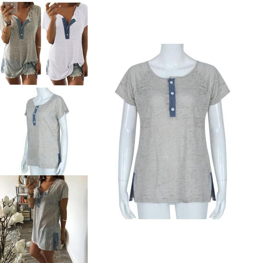 Elegante Blusa Casual para Mujer de Manga Corta Holgada con Detalle de Botón
