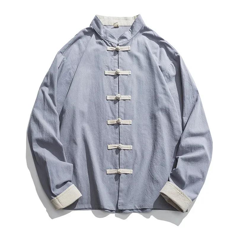 Kimono Jacket Men Traditional Chinese Clothing Linen Hanfu Top Long Sleeve Tang Suit Kung Fu Shirt Cardigan Coat