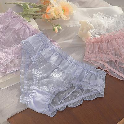 Lace Sexy Fashion Plus Size Women's Pure Lingerie Cotton Mid Waist Waist Bag Hip Triangle Underwear Panties