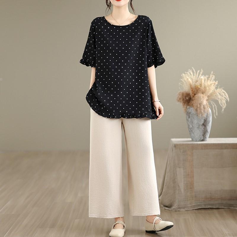 Short sleeve Oversized vintage Polka Dot Casual loose t shirt tops Women summer t-shirt