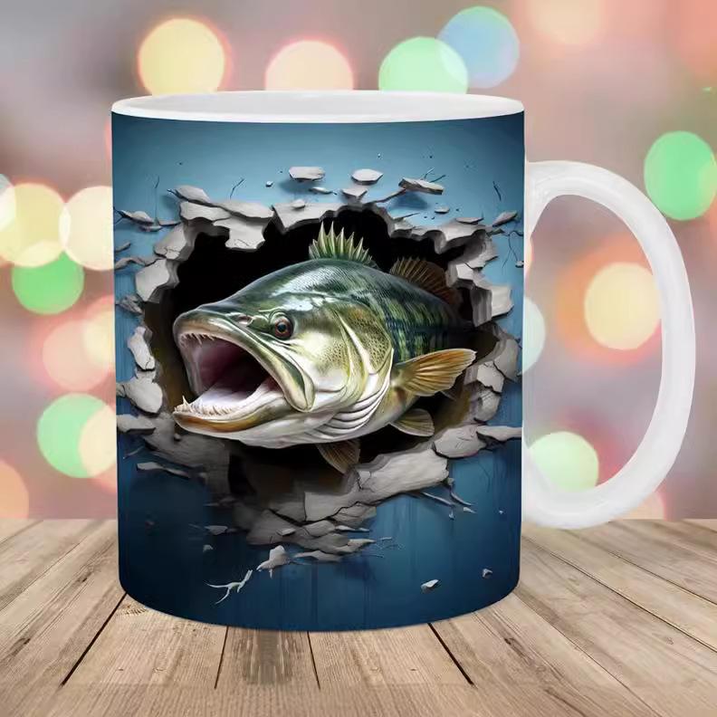 3D Father'S Day Gift Dad Ceramic Coffee Mug Father Goldfish Water Cup Fishing Fishing