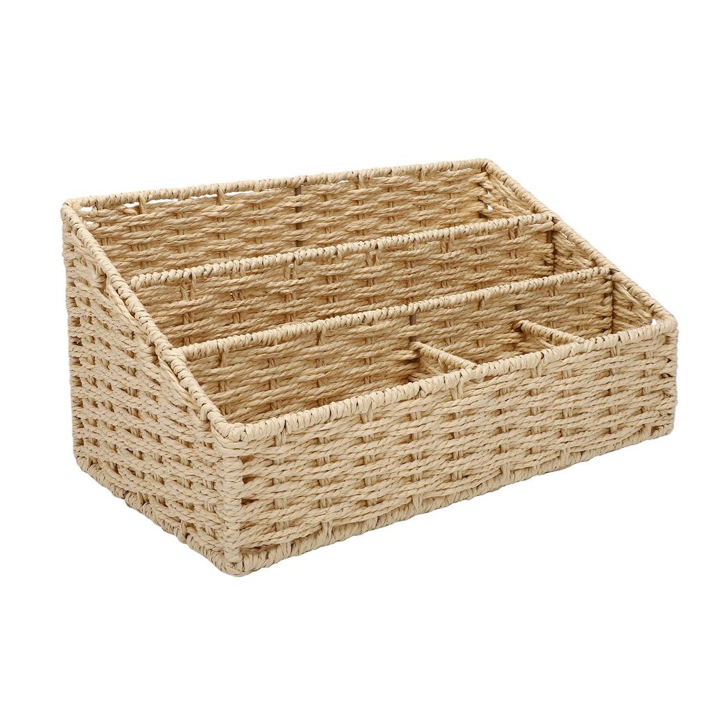 2pcs Woven Mail Desk File Holder Paper Rope Iron Frame Natural Tabletop Modern Storage for Letters Magazine Stationery Small It