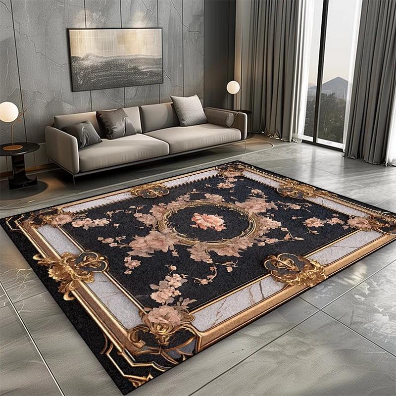 European Style Carpet for Living Room Black Marble Decor Sofa Area Large Rugs Hotel Hall Floor Mats Home Modern Decoration Rugs