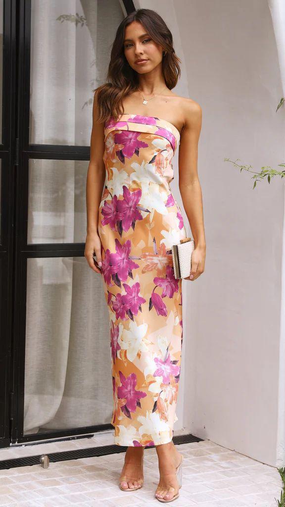 Spring and Summer New Temperament Socialite Satin Backless Tube Top Dress Print