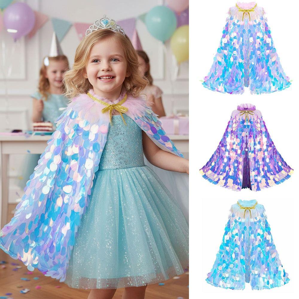 Vestito da Festa di Compleanno Travestimento Sirena Paillettes Mantello Vestito Accessorio Vestiti con Paillettes Bambini