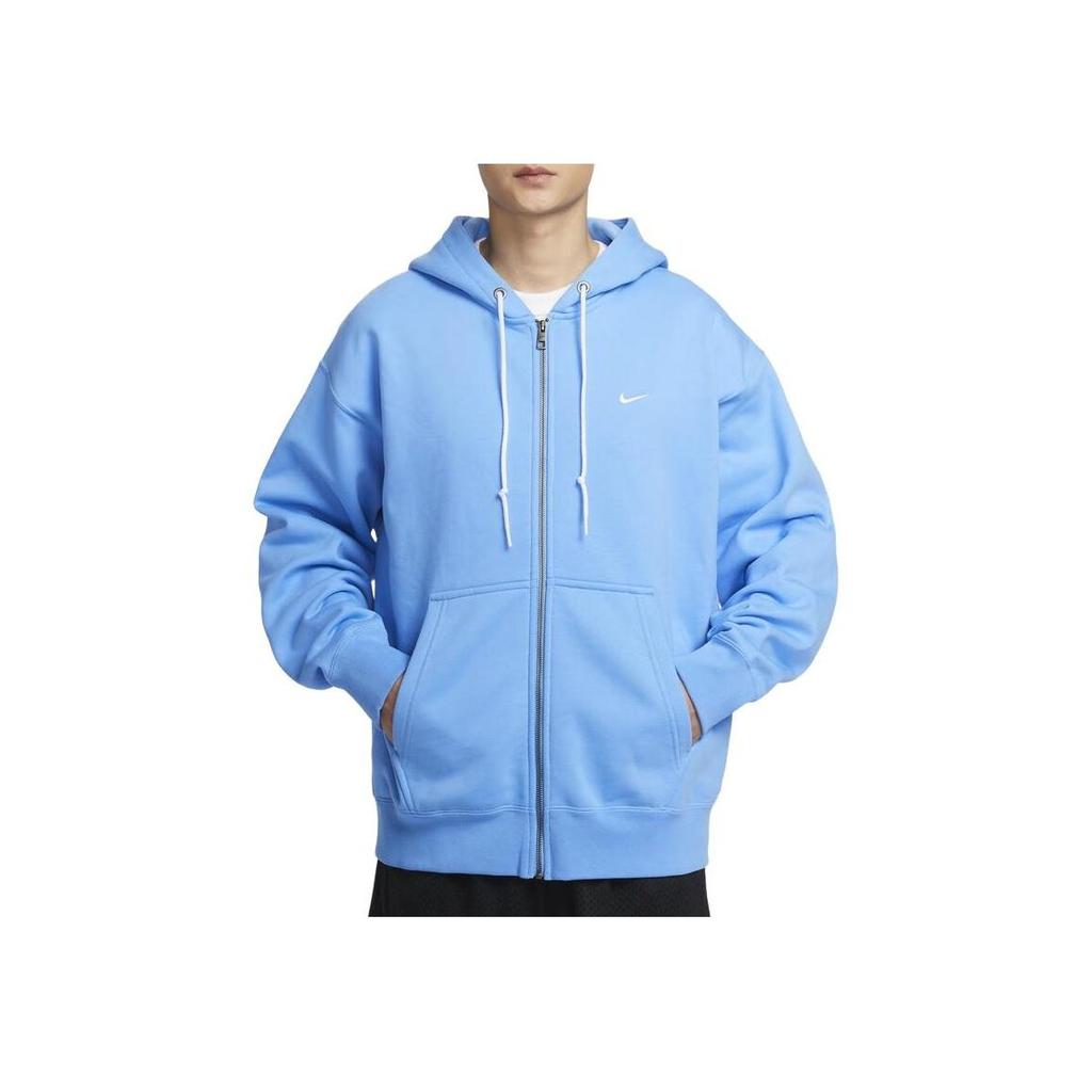 Nike Solo Swoosh Fashion Versatile Hooded Zipper Fleece Long Sleeve Jacket Sweatshirt Men Jackets University-Blue White DR0403-412