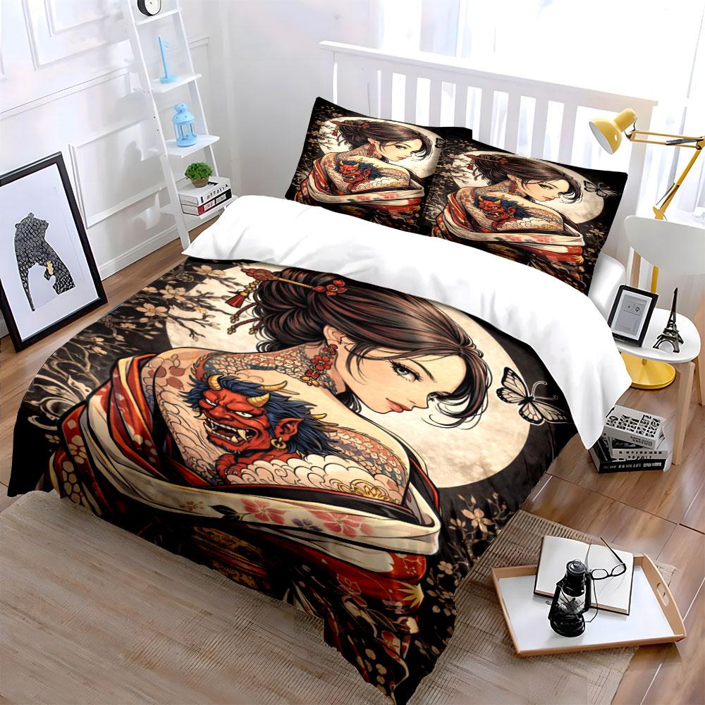 Geisha, butterfly, and oni. Bedding sets Duvet cover sets Duvet covers Pillowcases(1 * Duvet Cover 2 * Pillowcases, without duvet insert)